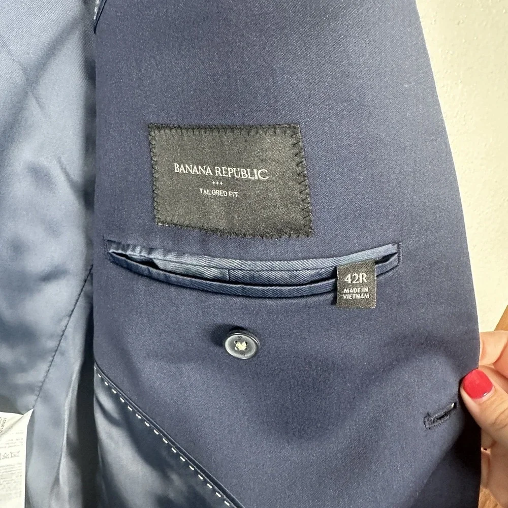 Banana Republic Satin Suit Jacket Blazer Mens Size 42R Navy Blue Lined Classic
